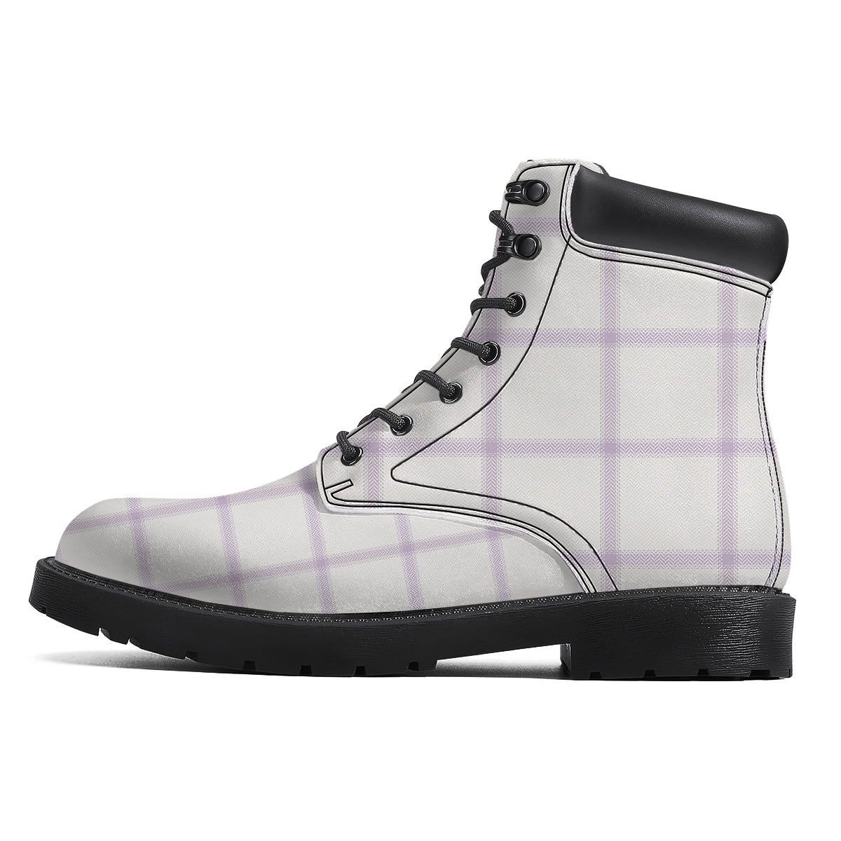 Grey White And Purple Tattersall Print Pattern Boots-grizzshop