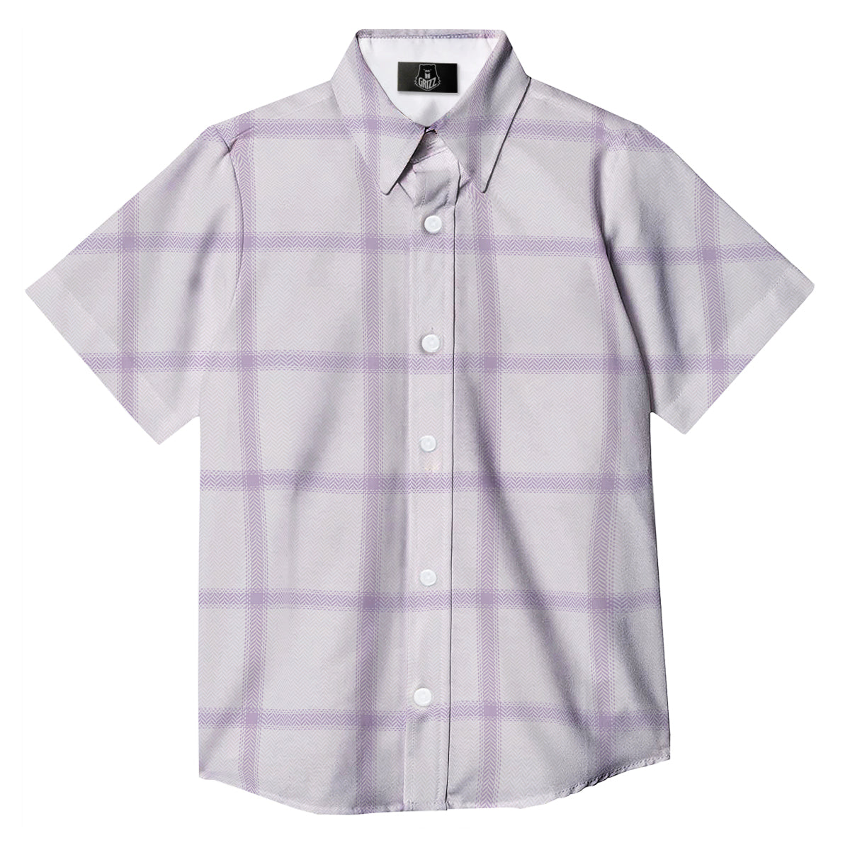 Grey White And Purple Tattersall Print Pattern Button Up Shirt-grizzshop