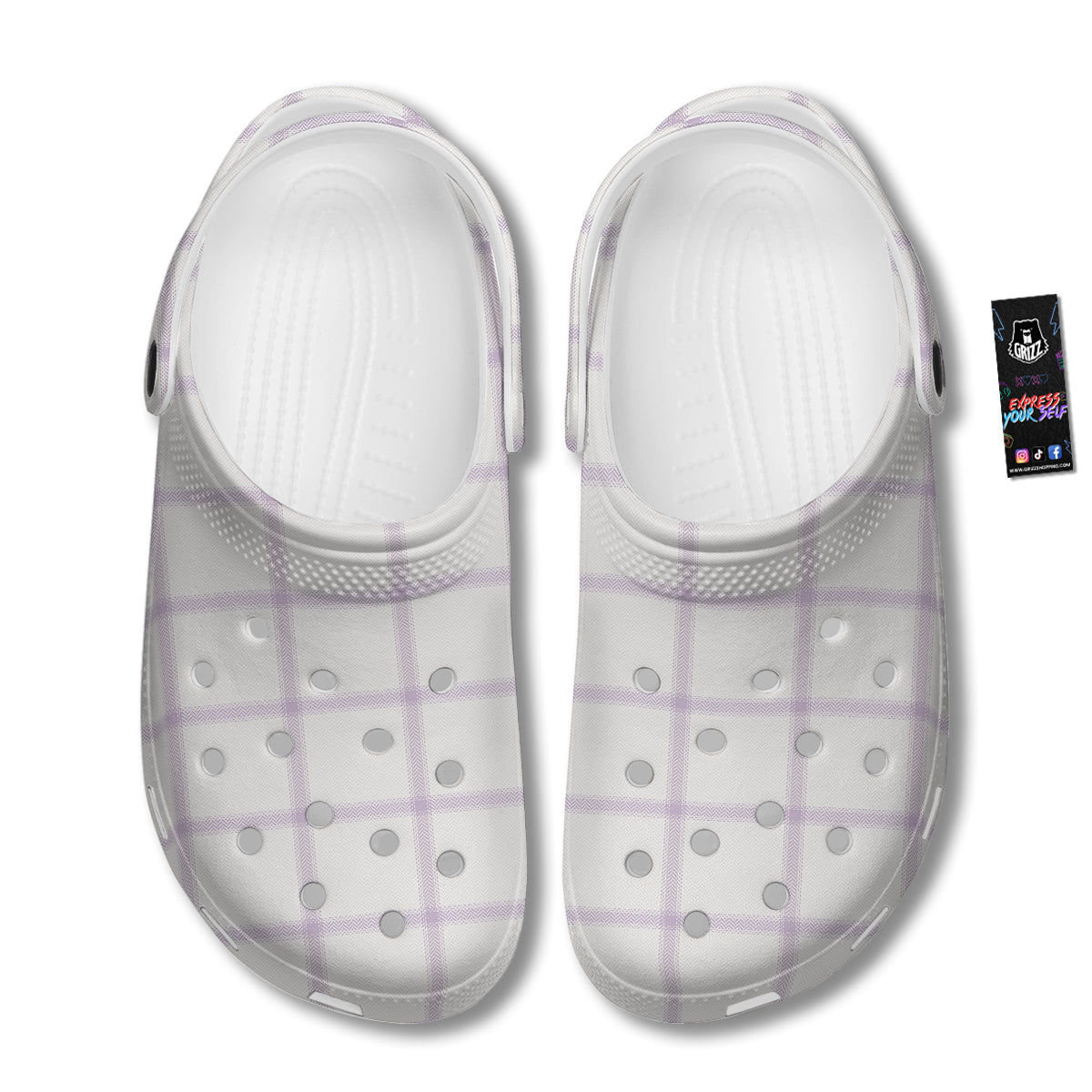Grey White And Purple Tattersall Print Pattern Clog-grizzshop