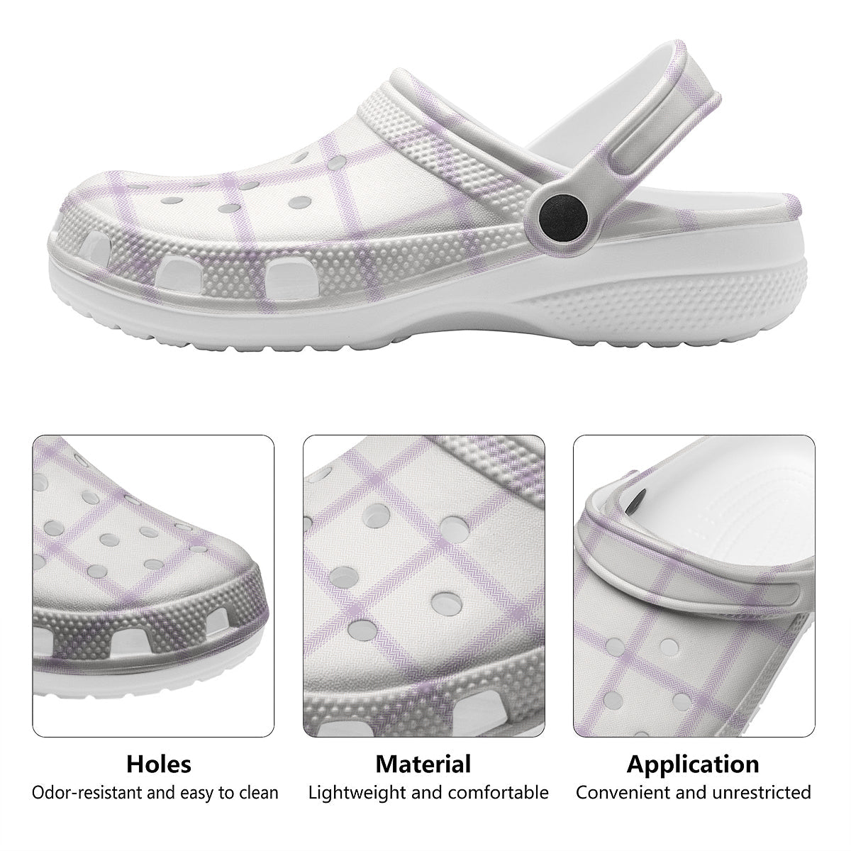 Grey White And Purple Tattersall Print Pattern Clog-grizzshop