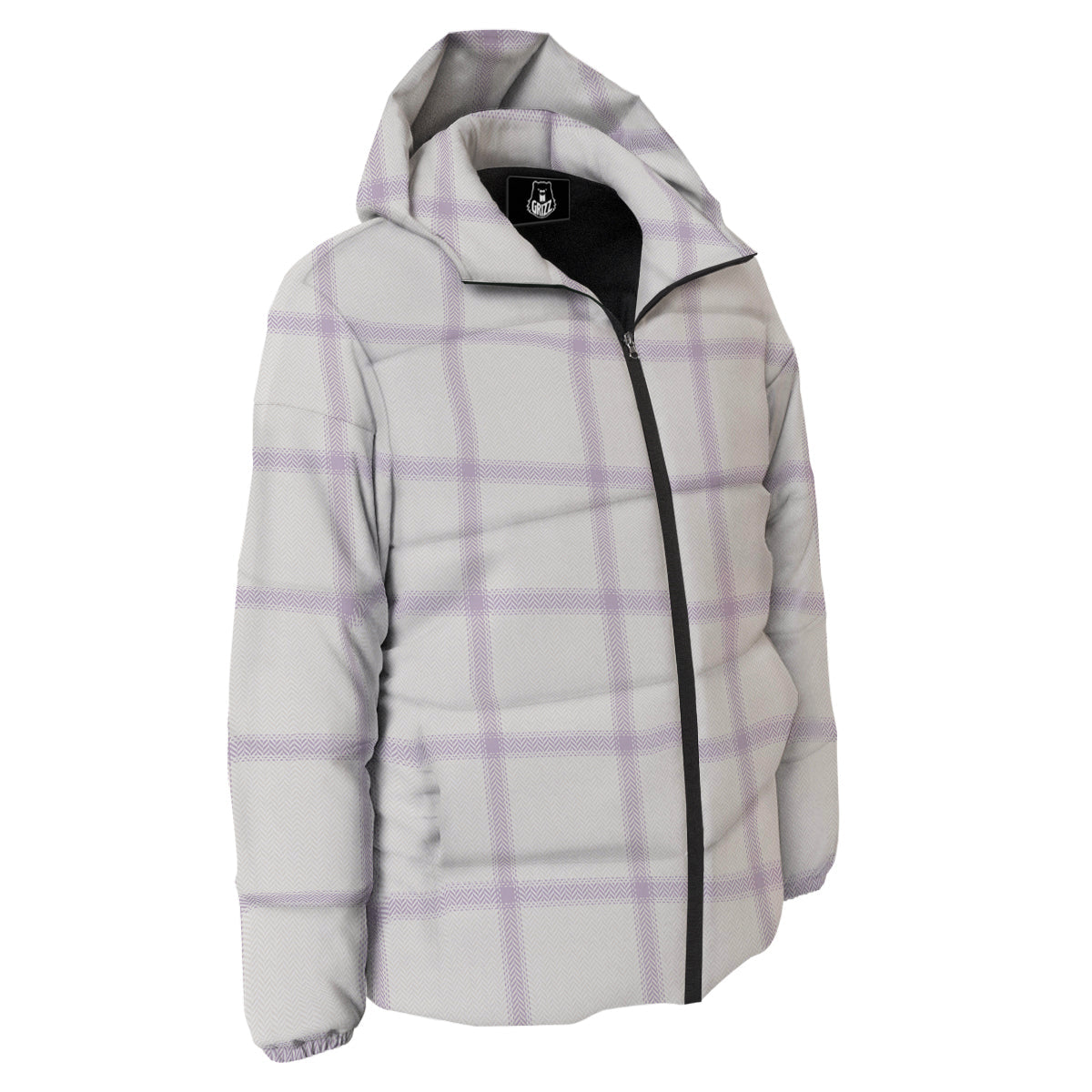 Grey White And Purple Tattersall Print Pattern Down Jacket-grizzshop