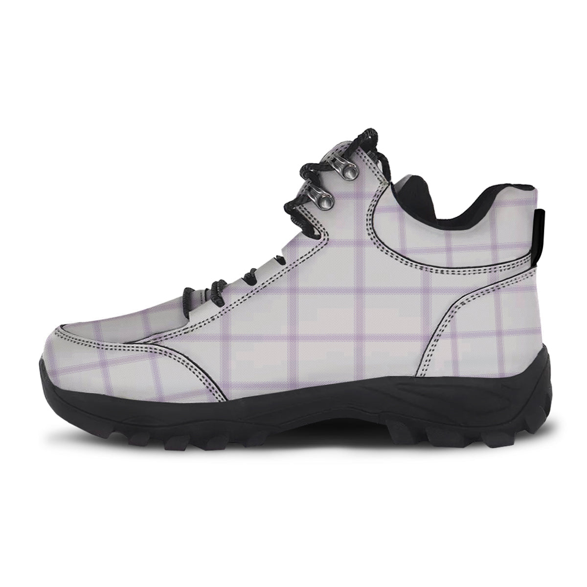 Grey White And Purple Tattersall Print Pattern Hiking Shoes-grizzshop