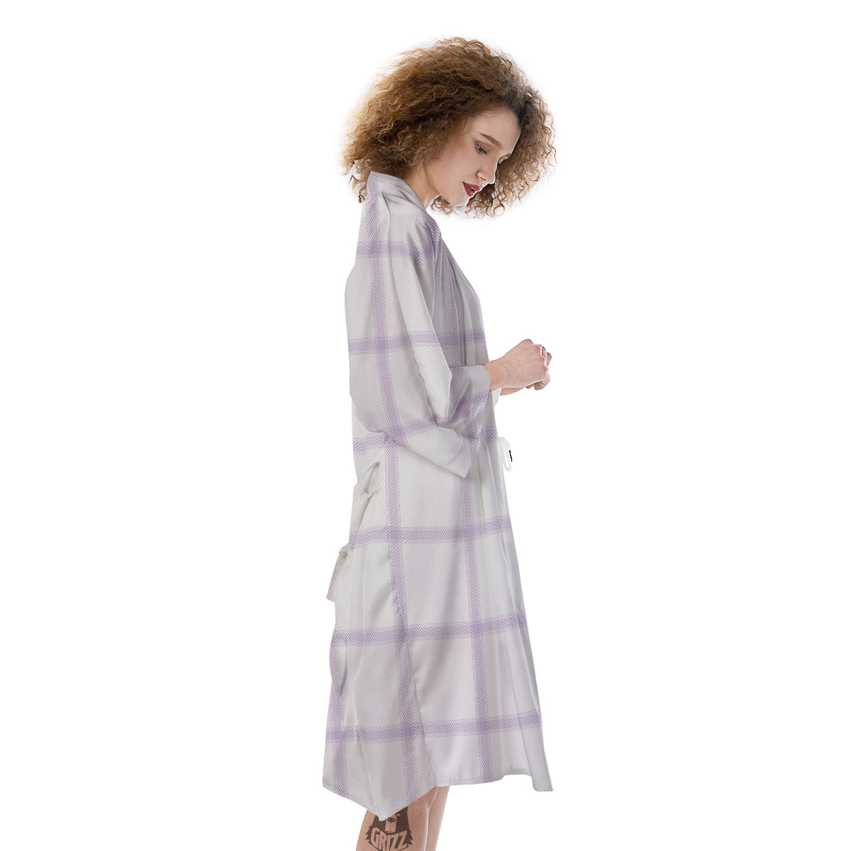 Grey White And Purple Tattersall Print Pattern Kimono-grizzshop