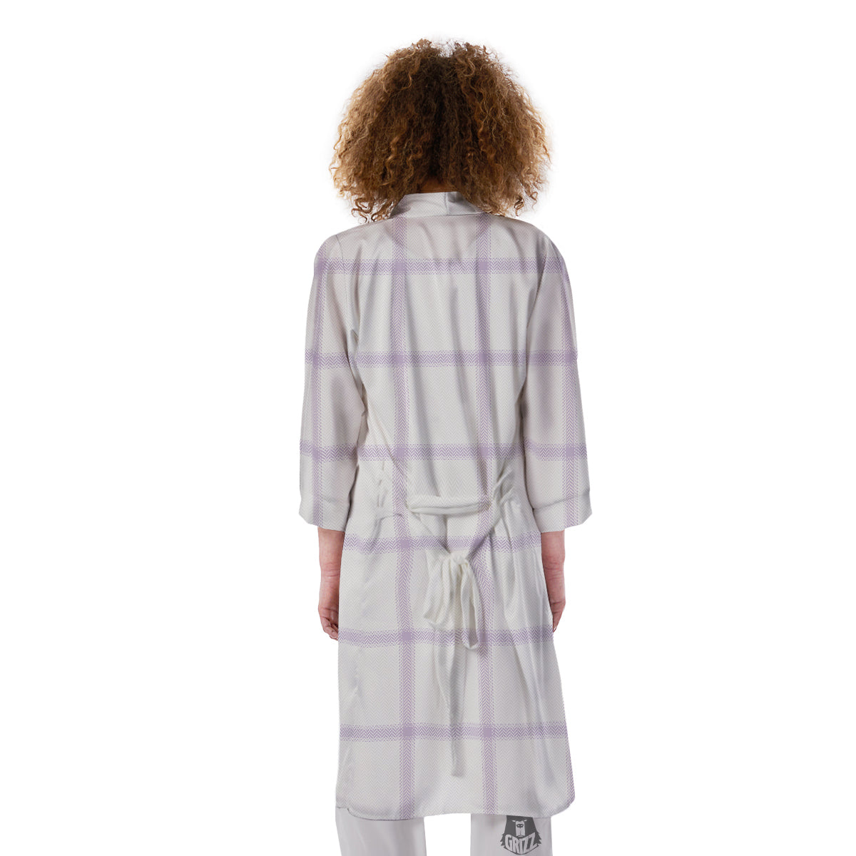 Grey White And Purple Tattersall Print Pattern Kimono-grizzshop