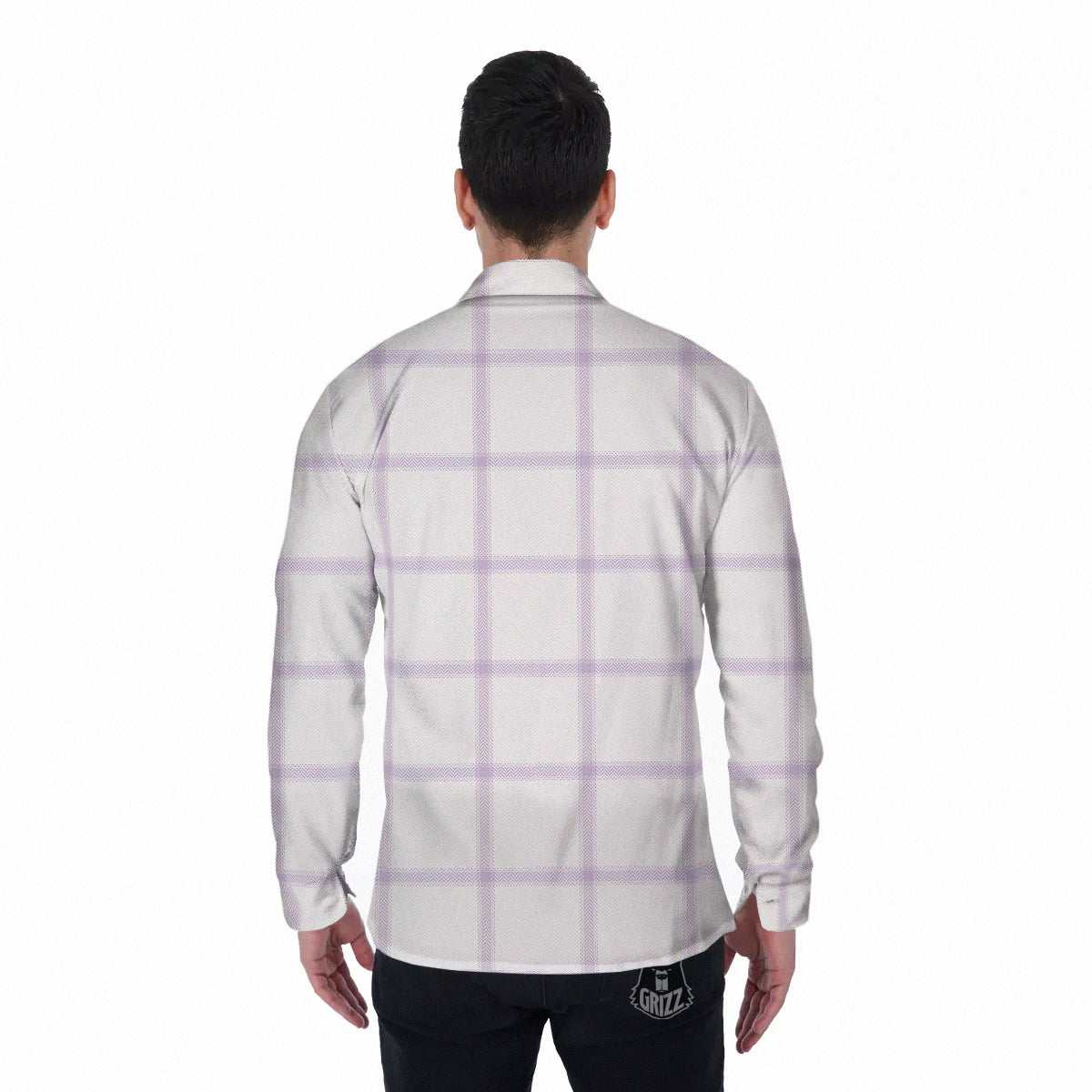 Grey White And Purple Tattersall Print Pattern Men's Long Sleeve Shirts-grizzshop