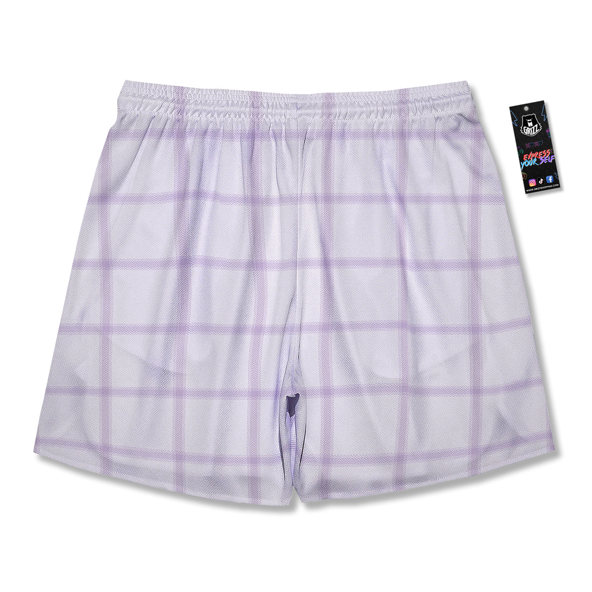 Grey White And Purple Tattersall Print Pattern Men's Running Shorts-grizzshop