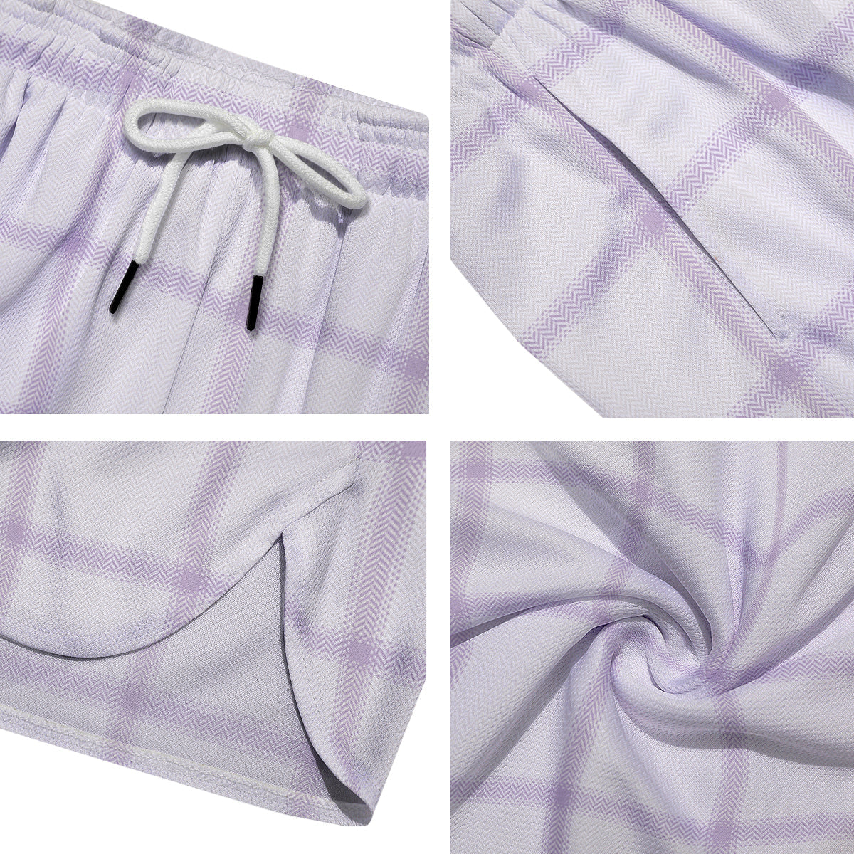 Grey White And Purple Tattersall Print Pattern Men's Running Shorts-grizzshop