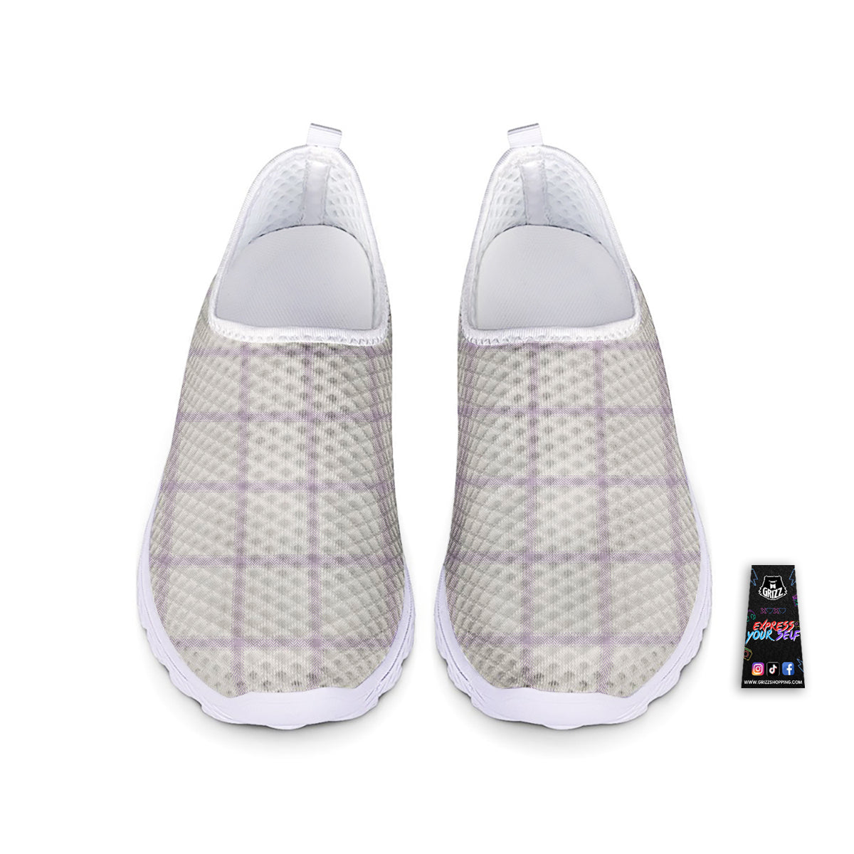 Grey White And Purple Tattersall Print Pattern Nurse Shoes-grizzshop