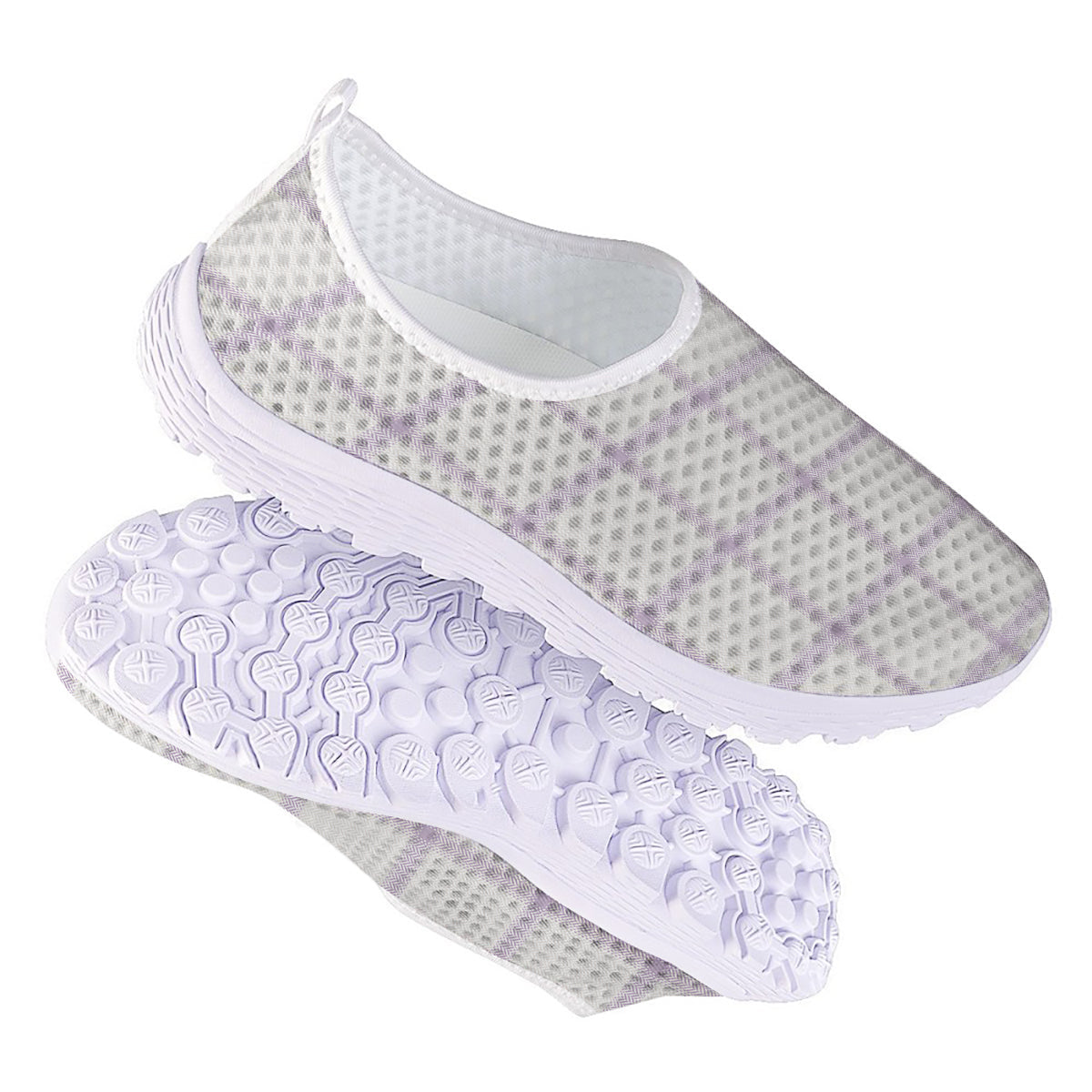 Grey White And Purple Tattersall Print Pattern Nurse Shoes-grizzshop