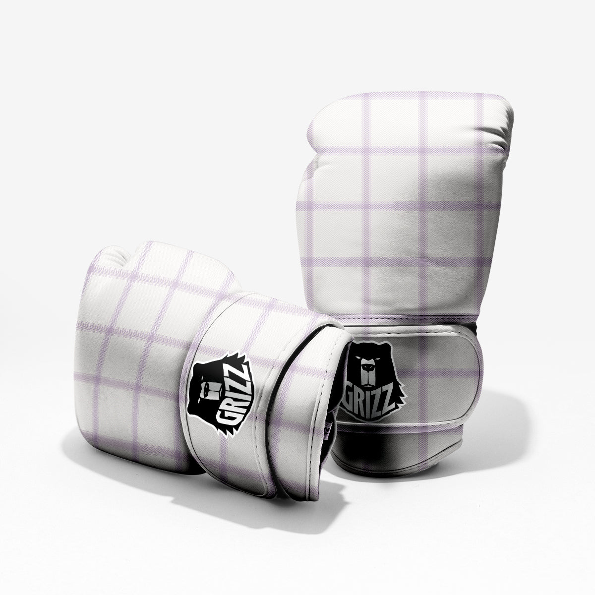 Grey White And Purple Tattersall Print Pattern Pro Boxing Glove