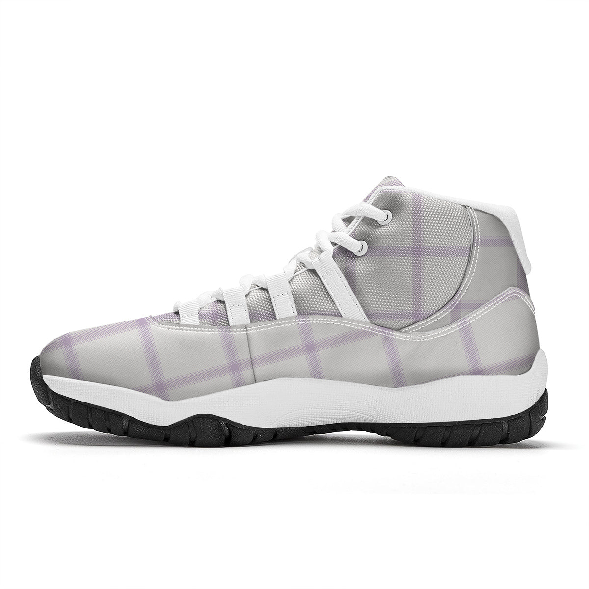 Grey White And Purple Tattersall Print Pattern White Bball Shoes-grizzshop