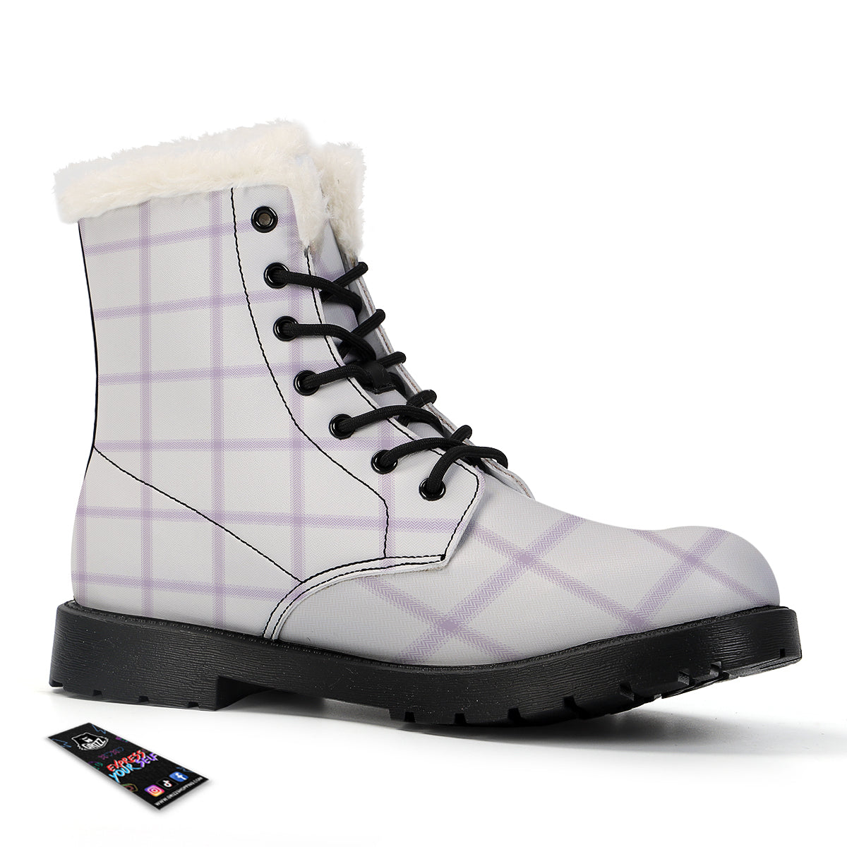 Grey White And Purple Tattersall Print Pattern Winter Boots-grizzshop