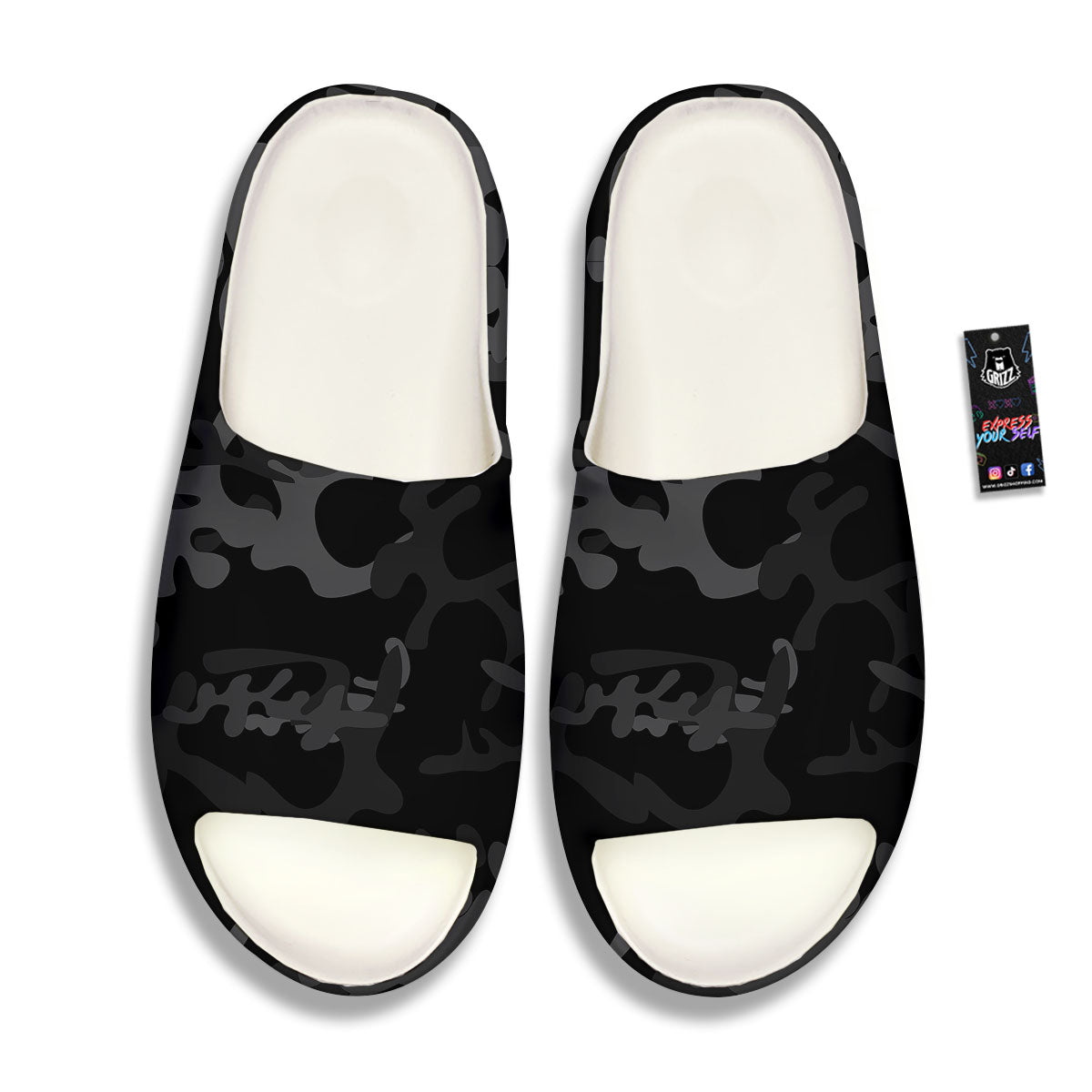 Grey Digital Camo Black Print Pattern Sandals-grizzshop