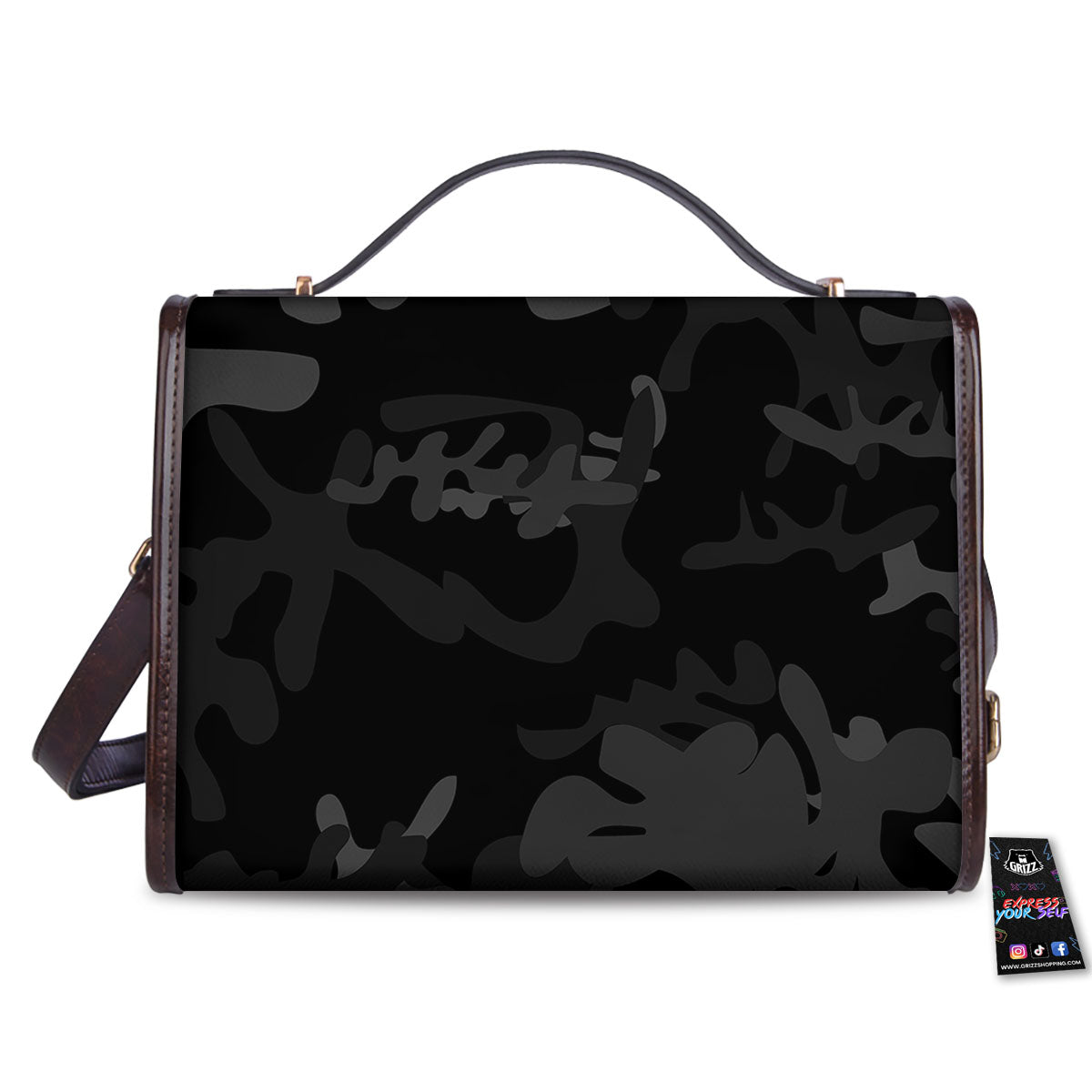 Grey Digital Camo Black Print Pattern Women's Satchel Bag