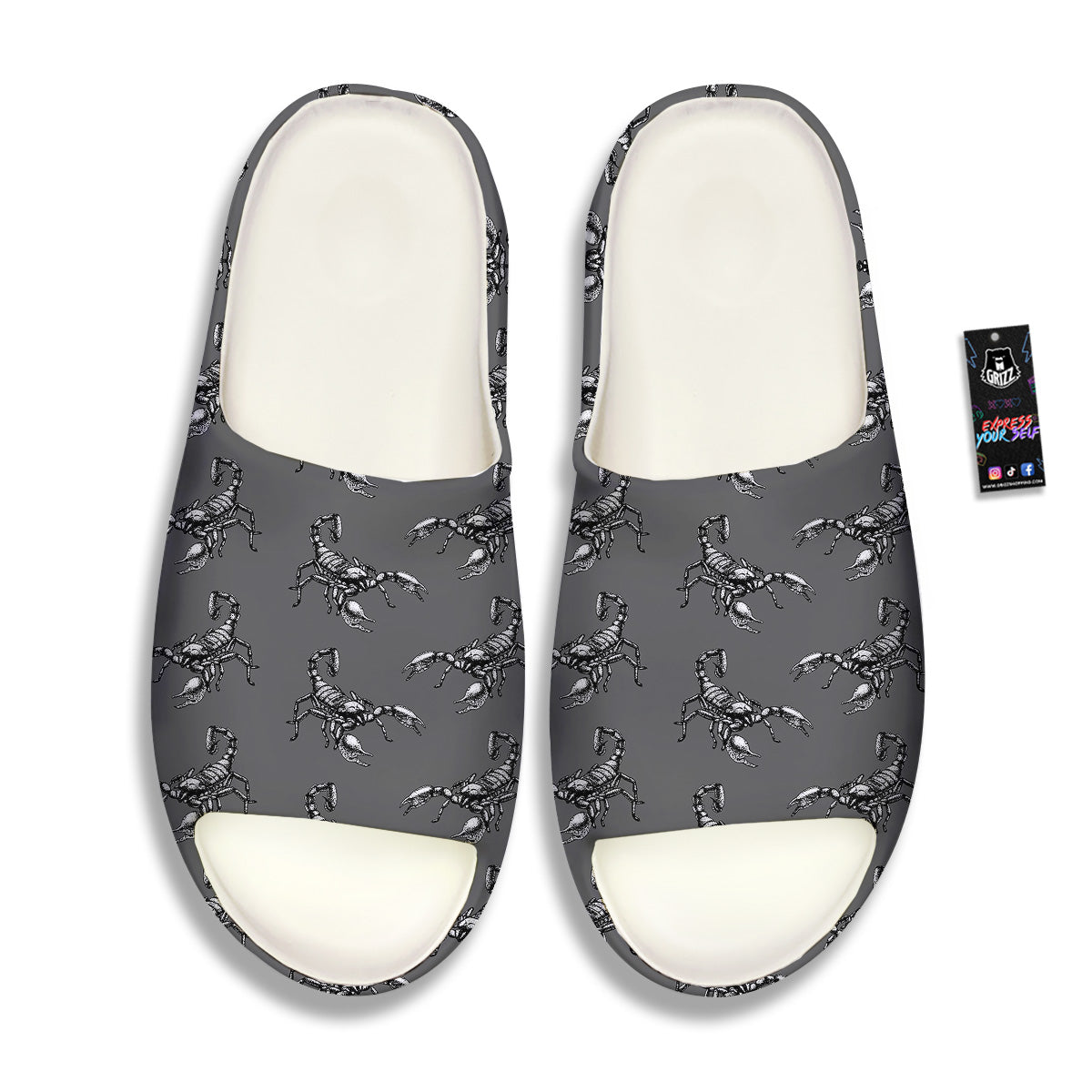 Grey Hand Drawn Scorpion Print Pattern Sandals-grizzshop