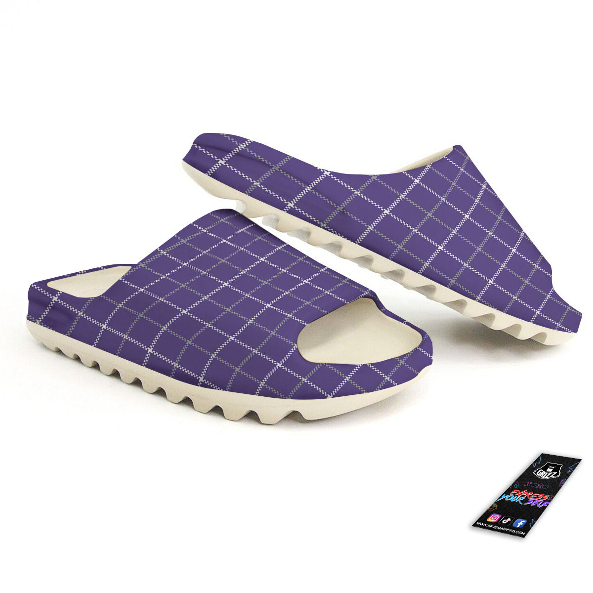 Grey Purple And White Tattersall Print Pattern Sandals-grizzshop