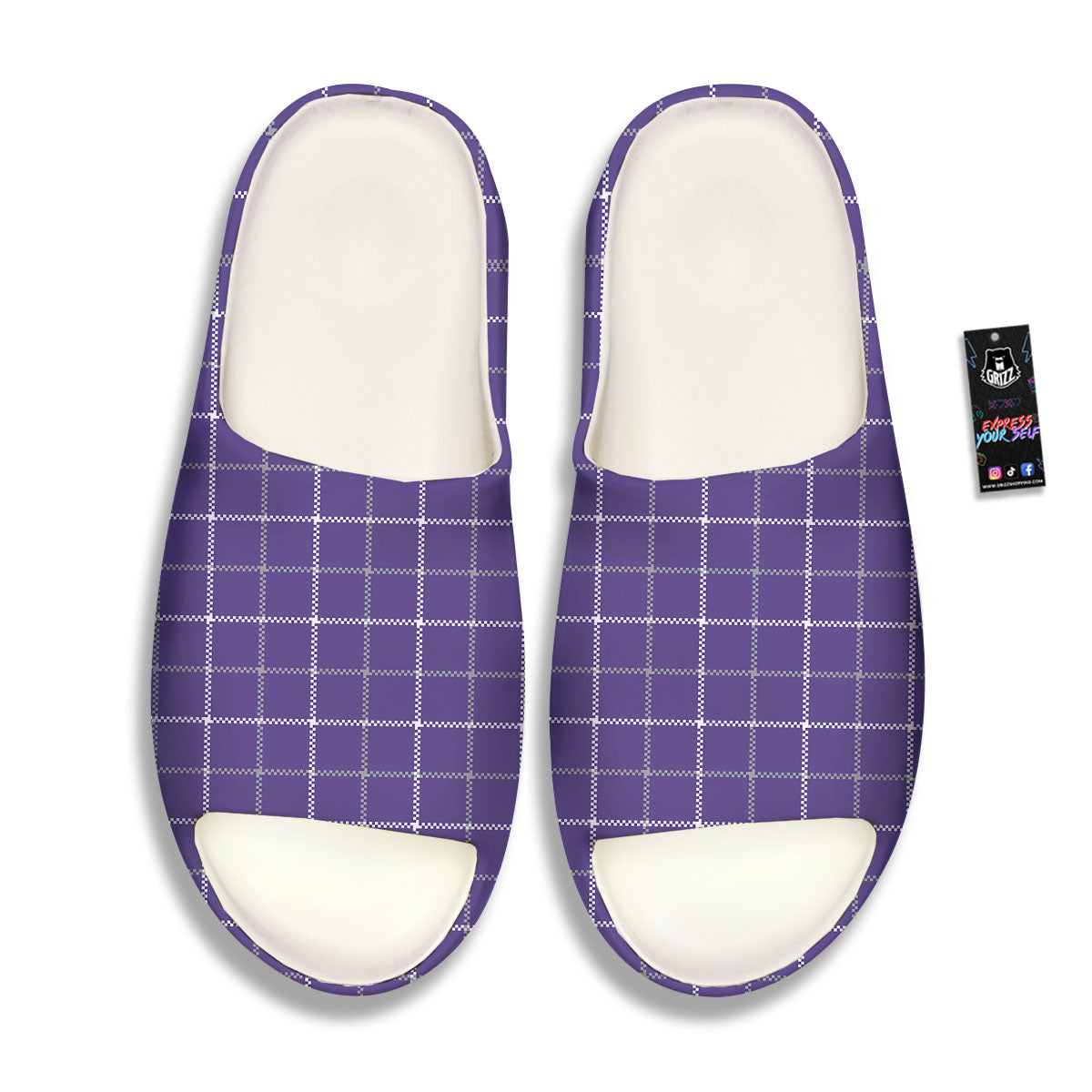 Grey Purple And White Tattersall Print Pattern Sandals-grizzshop
