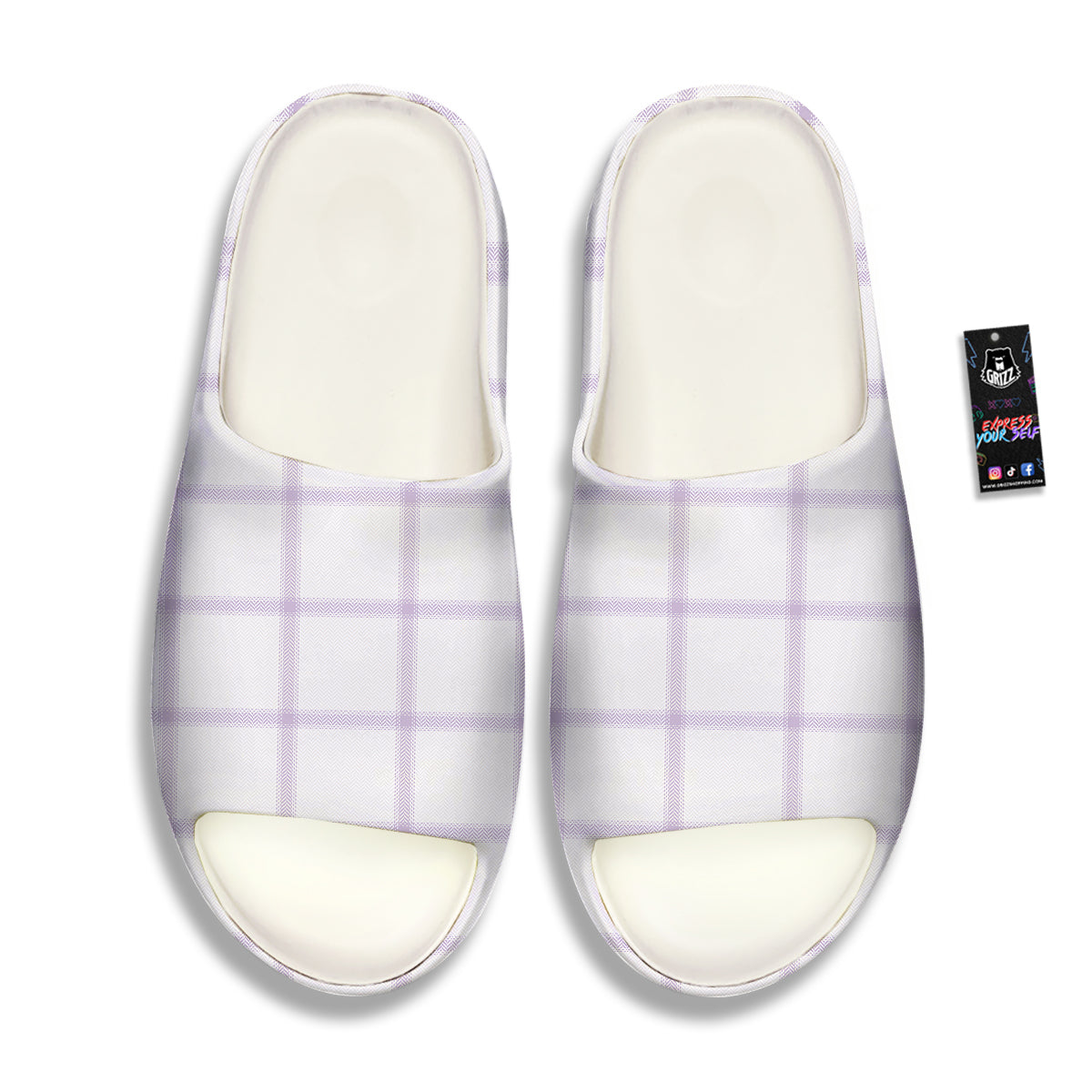 Grey White And Purple Tattersall Print Pattern Sandals-grizzshop