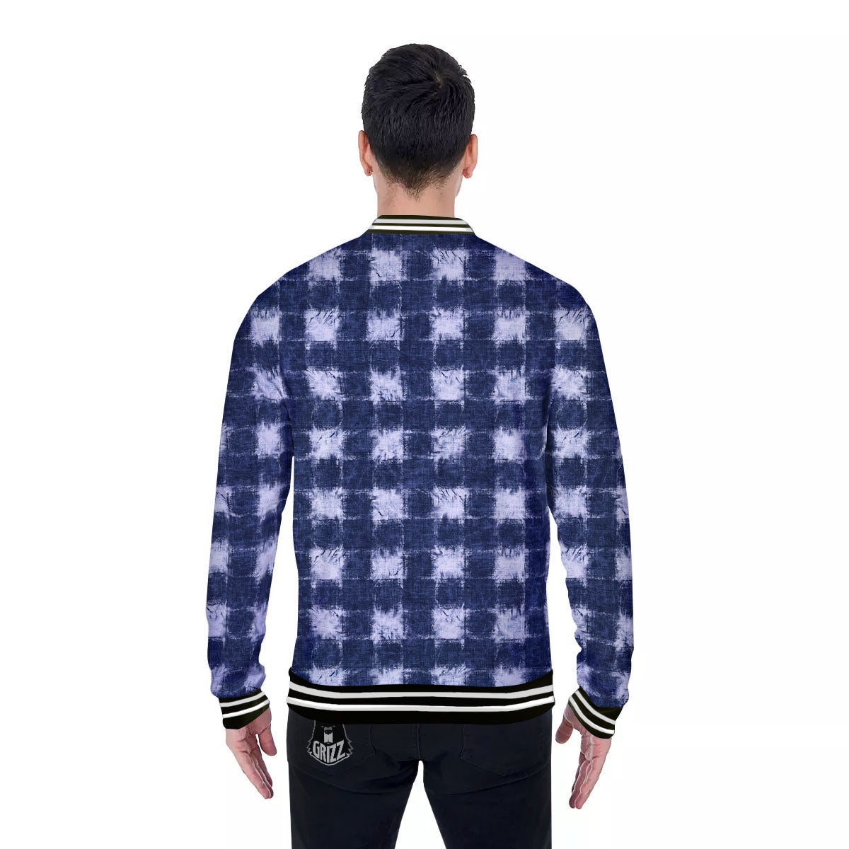 Grid Shibori Print Pattern Baseball Jacket-grizzshop