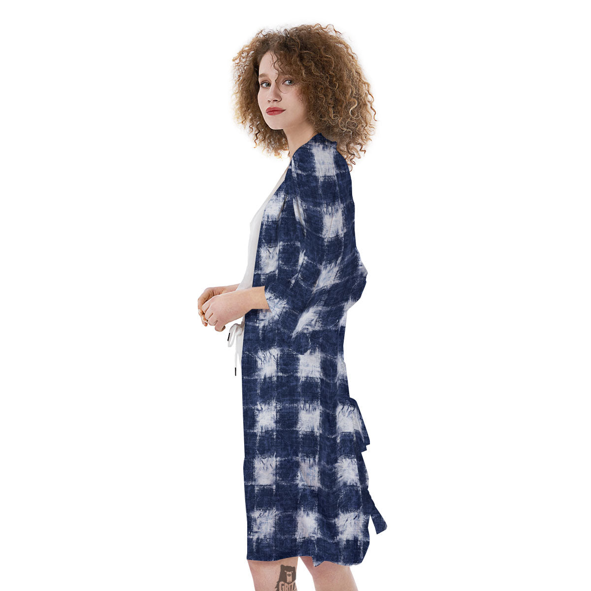 Grid Shibori Print Pattern Kimono-grizzshop