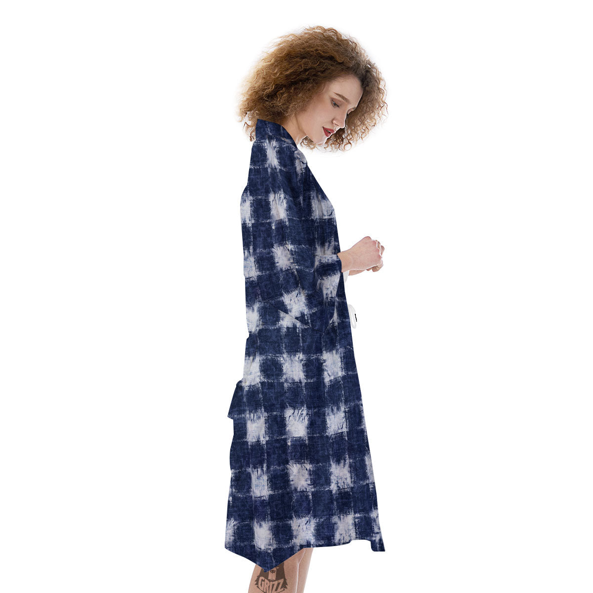 Grid Shibori Print Pattern Kimono-grizzshop