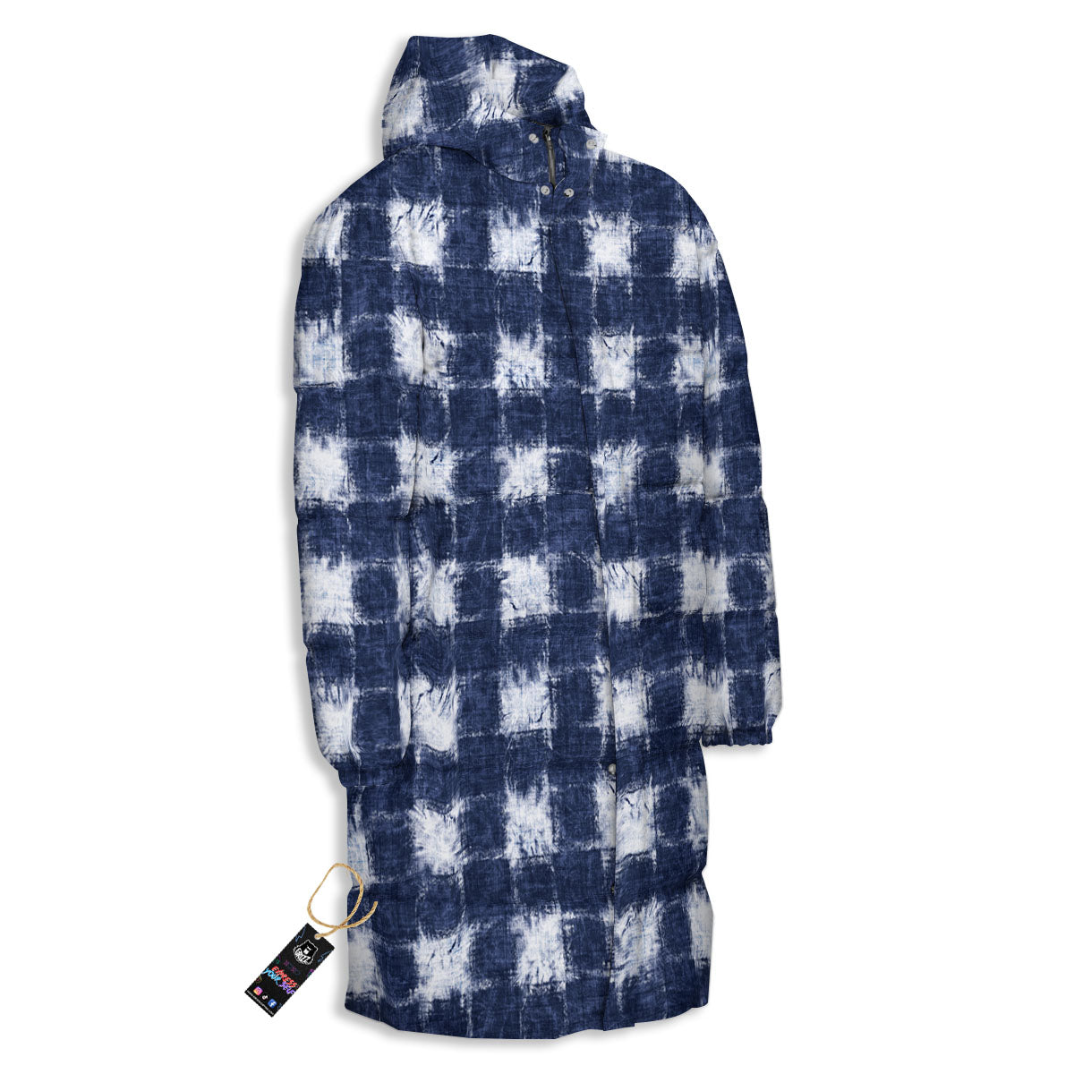 Grid Shibori Print Pattern Long Down Jacket-grizzshop