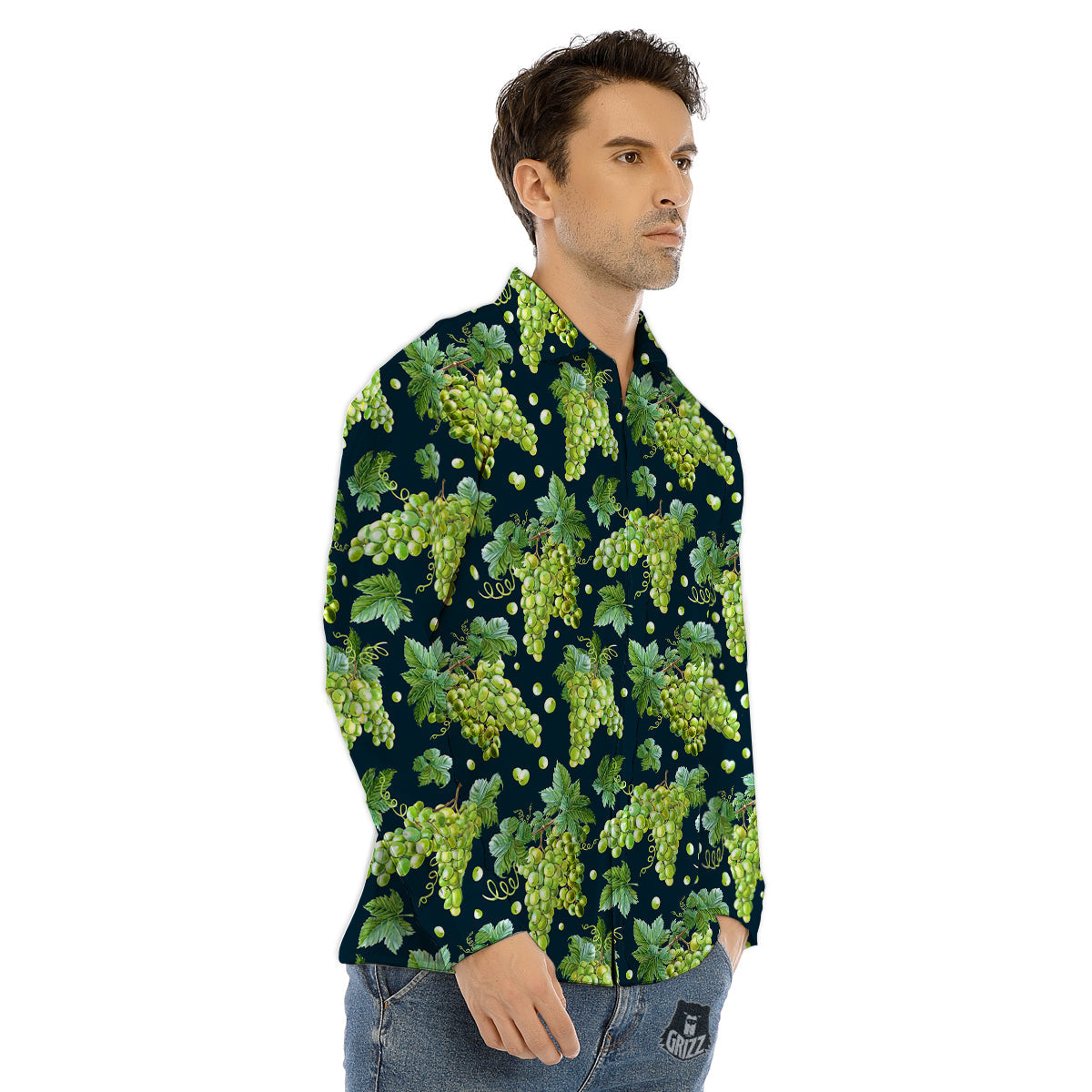 Grid Shibori Print Pattern Men's Dress Shirts-grizzshop