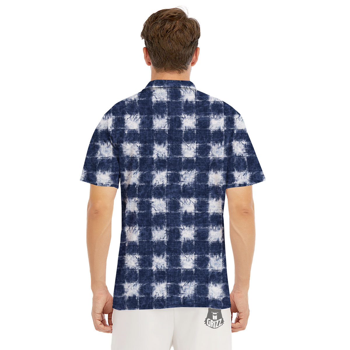 Grid Shibori Print Pattern Men's Golf Shirts-grizzshop