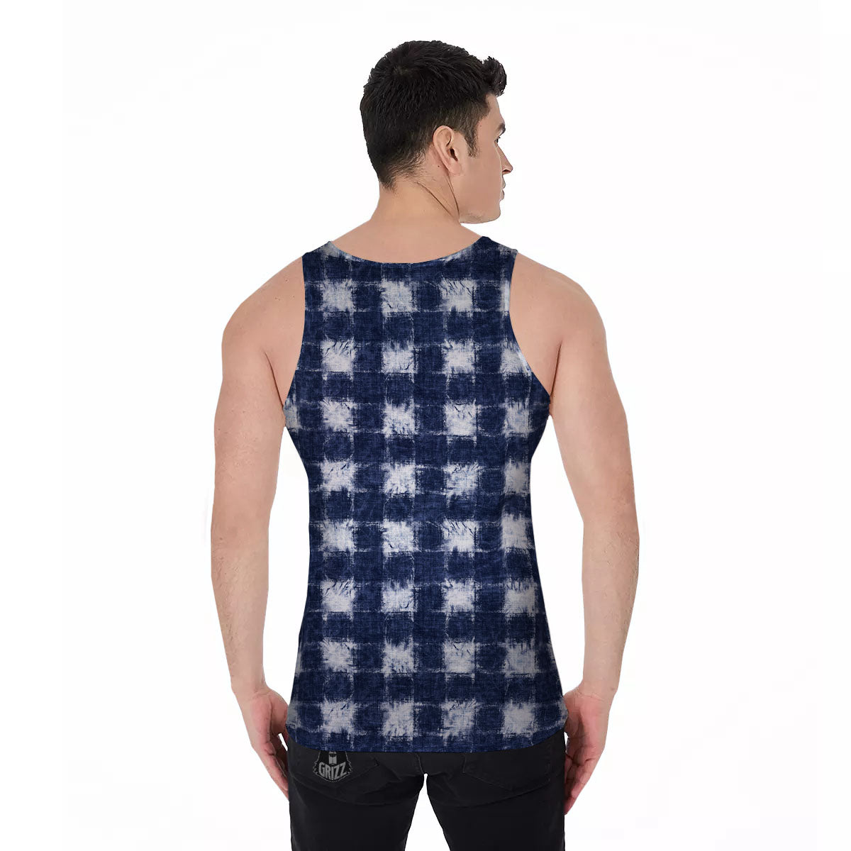 Grid Shibori Print Pattern Men's Tank Top-grizzshop