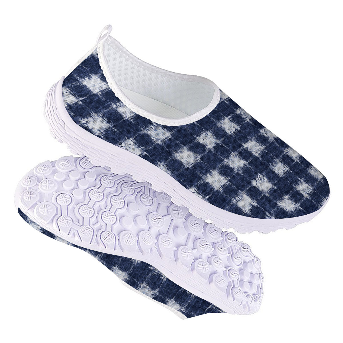 Grid Shibori Print Pattern Nurse Shoes-grizzshop