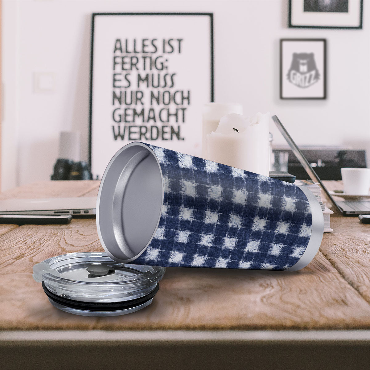 Grid Shibori Print Pattern Tumbler-grizzshop