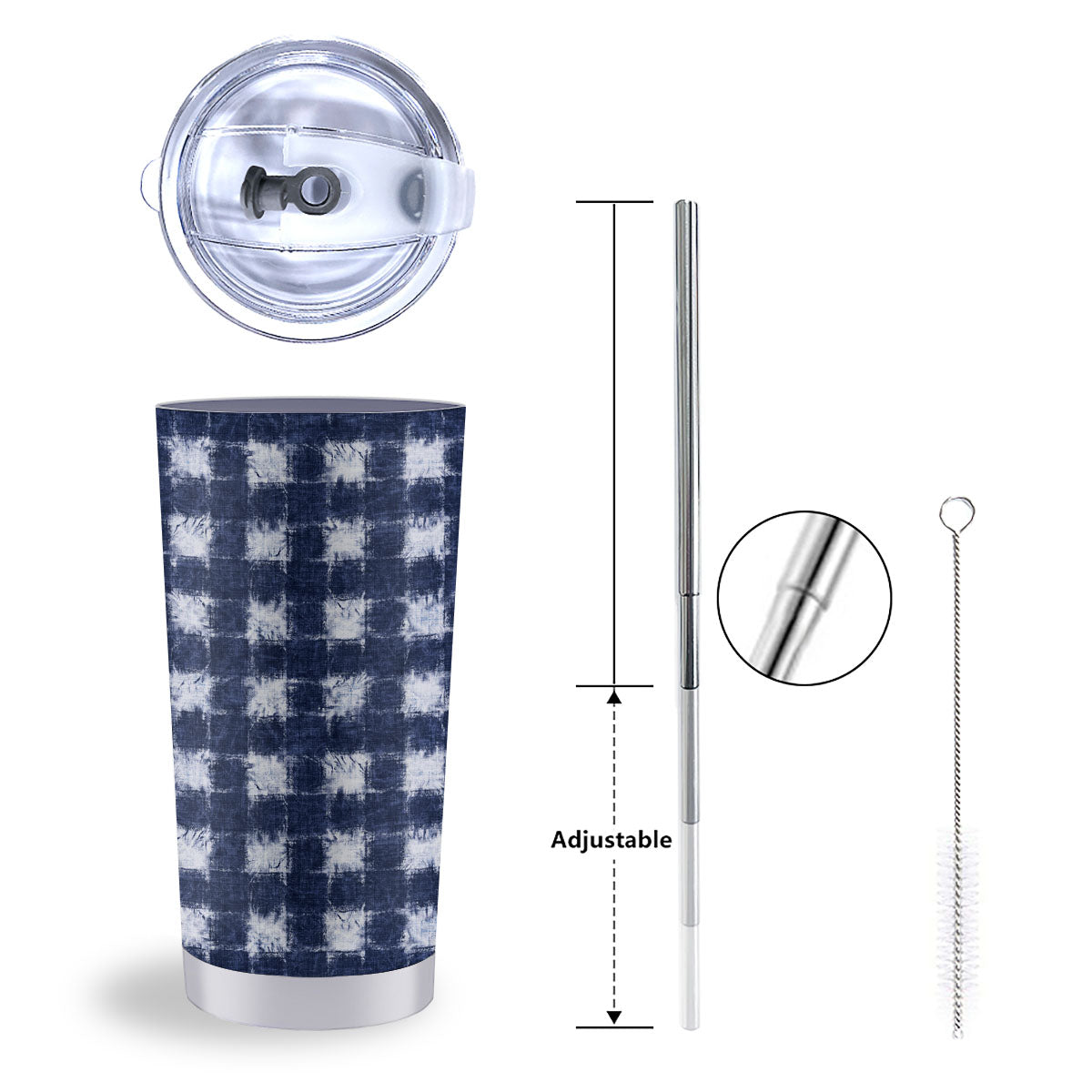 Grid Shibori Print Pattern Tumbler-grizzshop