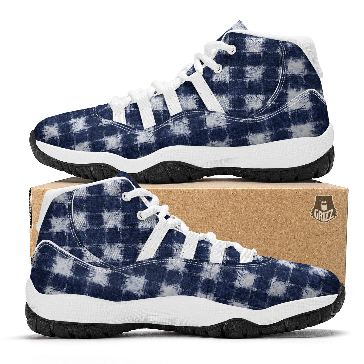 Grid Shibori Print Pattern White Bball Shoes-grizzshop