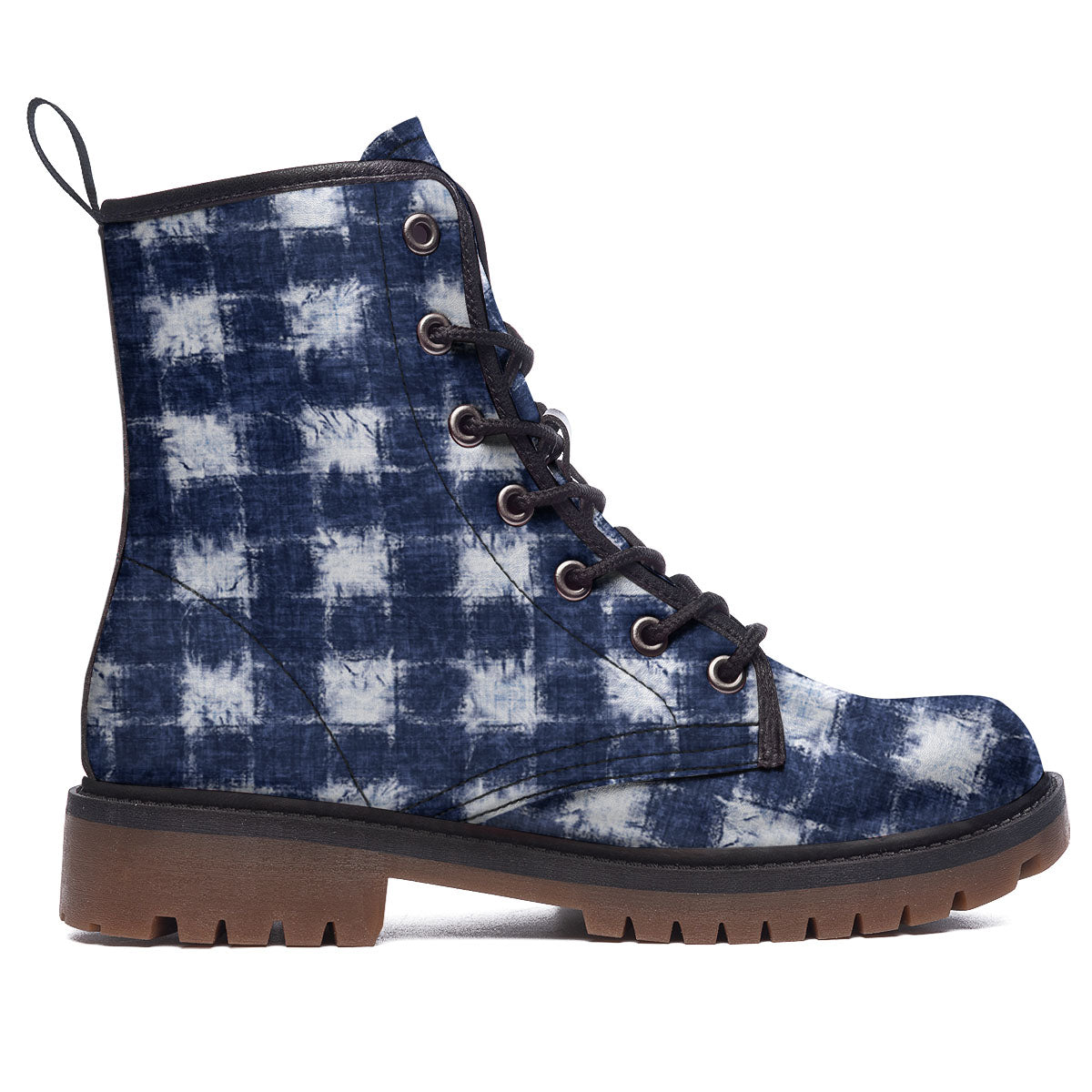 Grid Shibori Print Pattern Work Boots-grizzshop