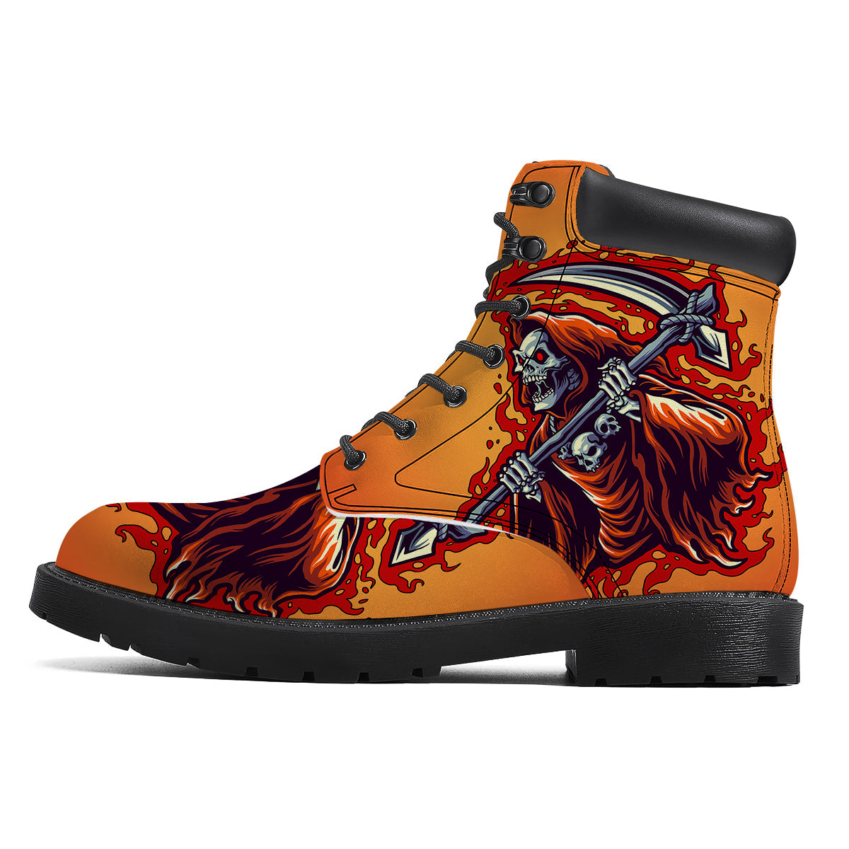 Grim Reaper And Fire Print Boots-grizzshop