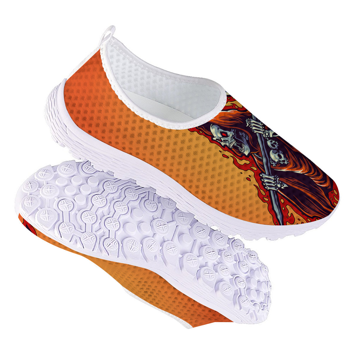 Grim Reaper And Fire Print Nurse Shoes-grizzshop