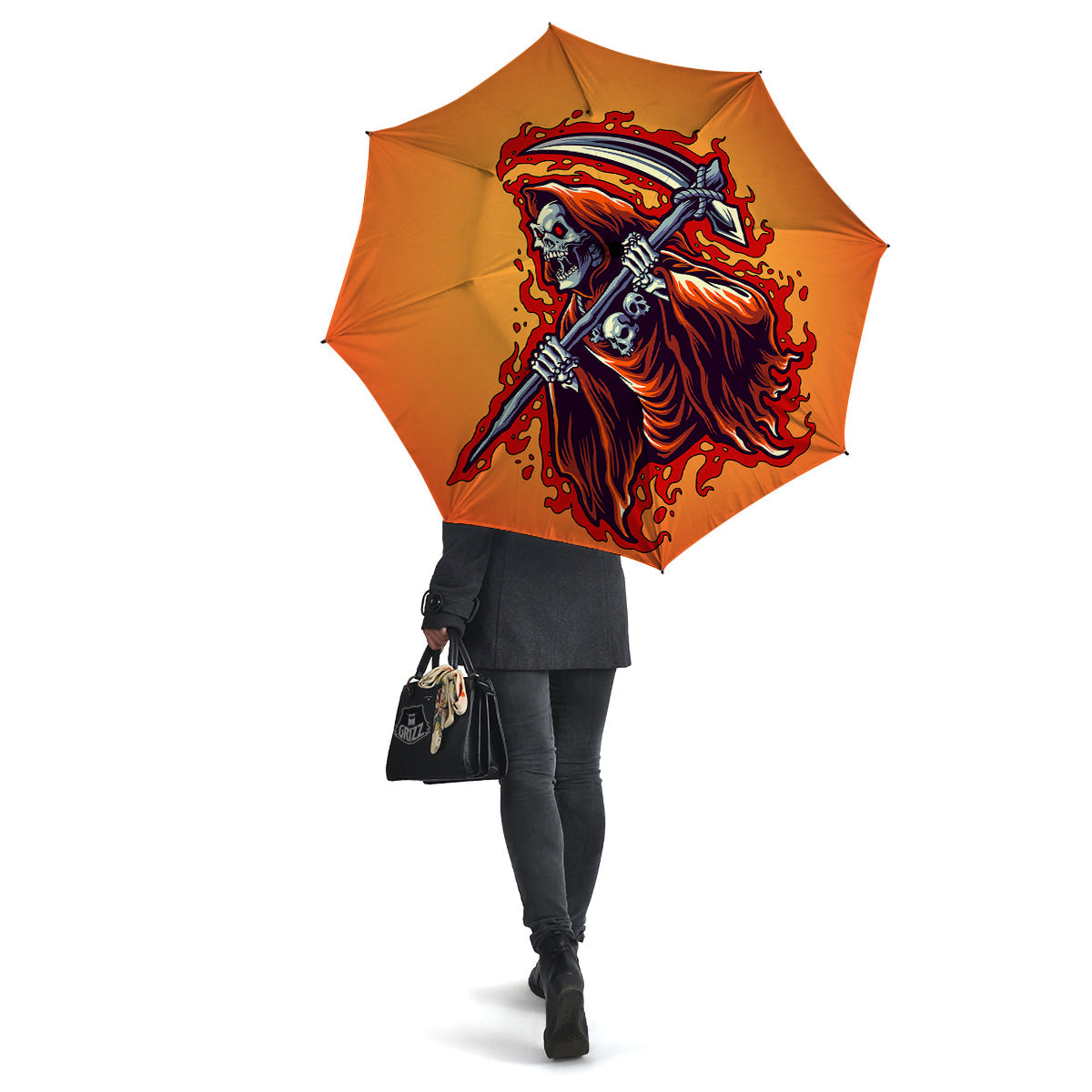 Grim Reaper And Fire Print Umbrella-grizzshop