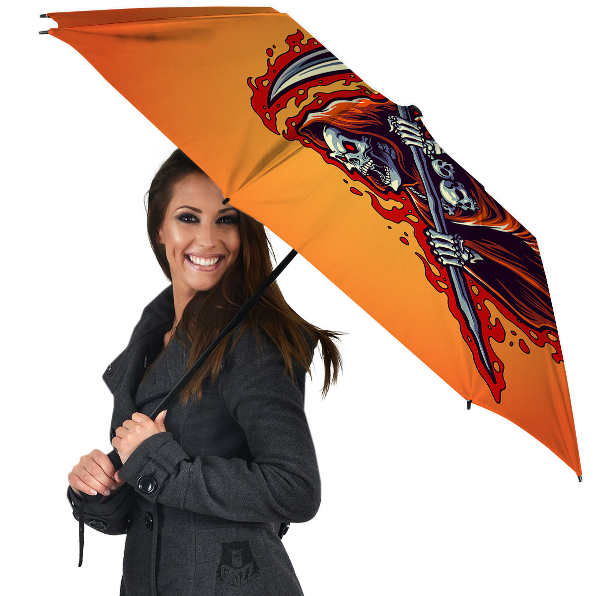 Grim Reaper And Fire Print Umbrella-grizzshop