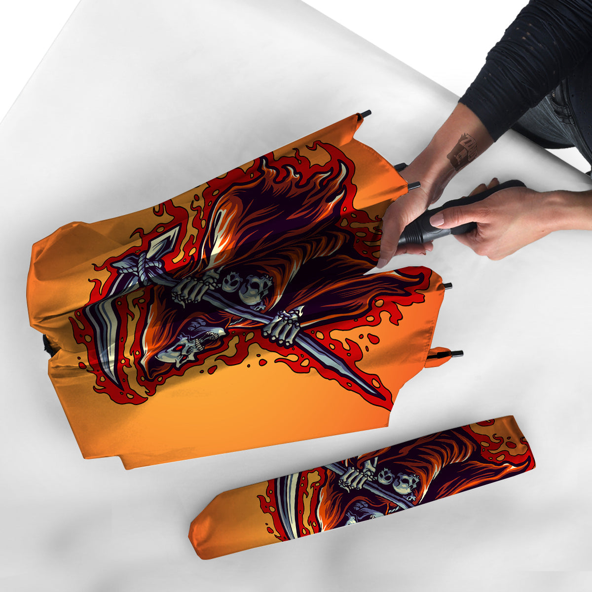 Grim Reaper And Fire Print Umbrella-grizzshop