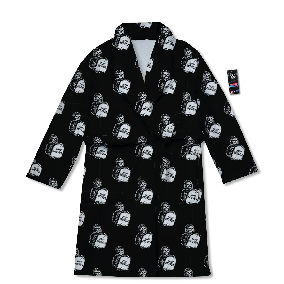 Grim Reaper Halloween Print Pattern Bathrobe-grizzshop
