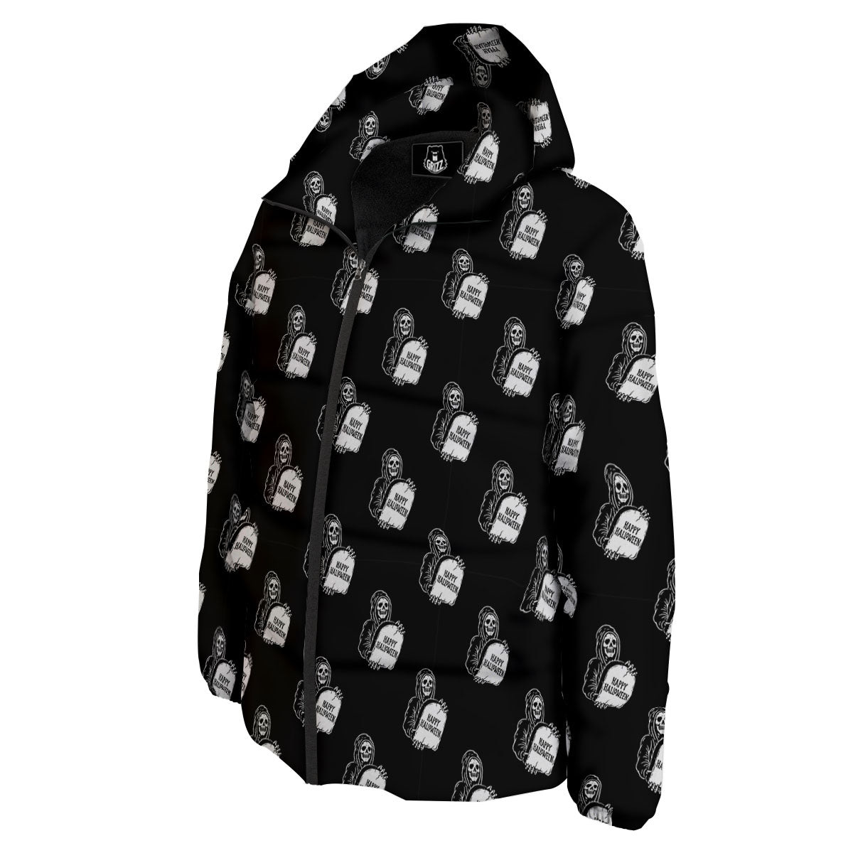 Grim Reaper Halloween Print Pattern Down Jacket-grizzshop