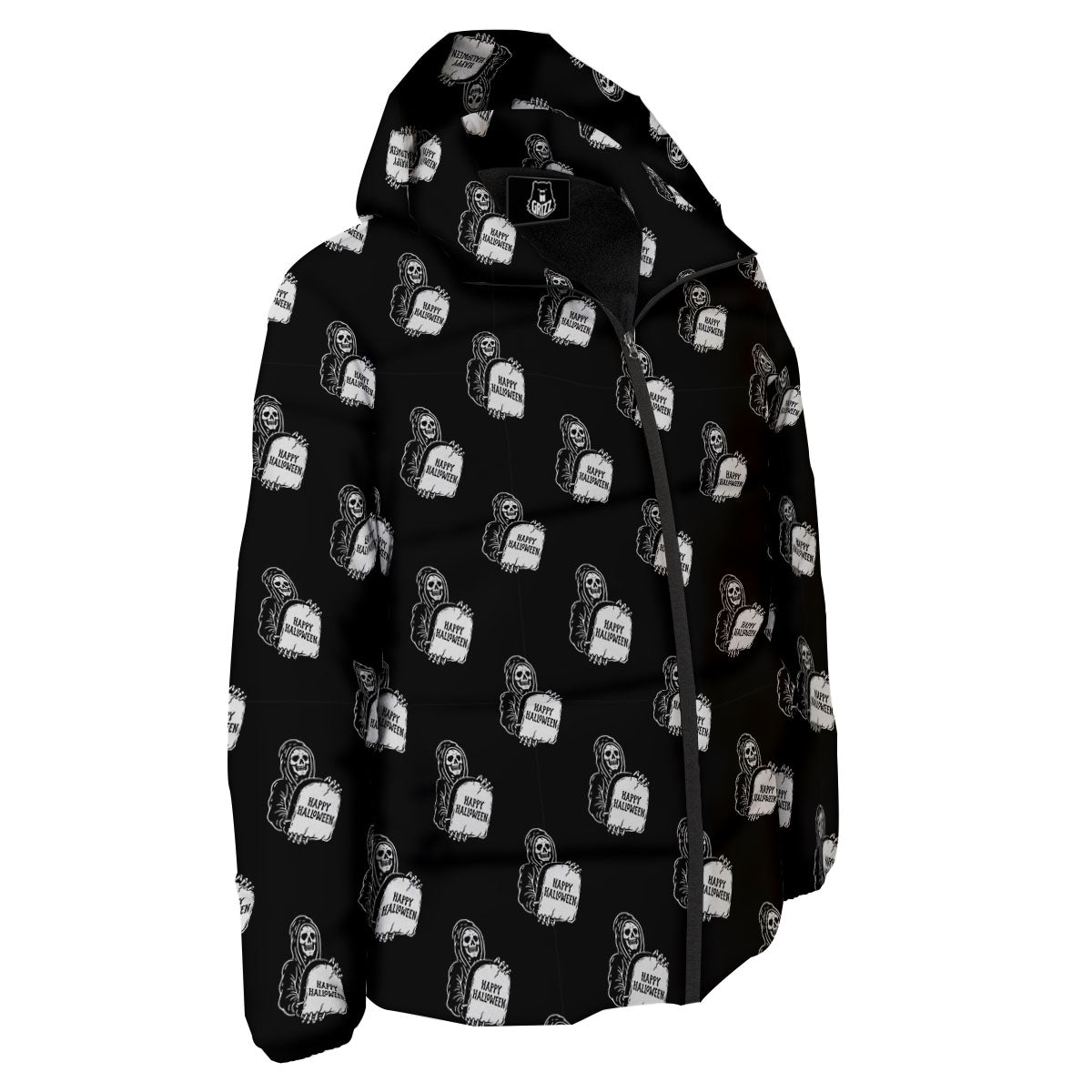 Grim Reaper Halloween Print Pattern Down Jacket-grizzshop