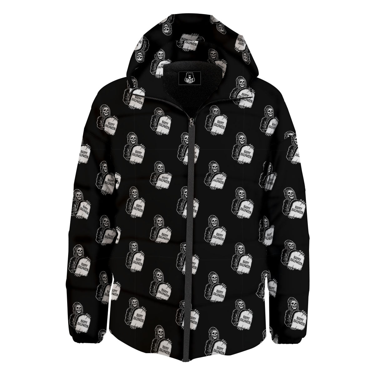 Grim Reaper Halloween Print Pattern Down Jacket-grizzshop