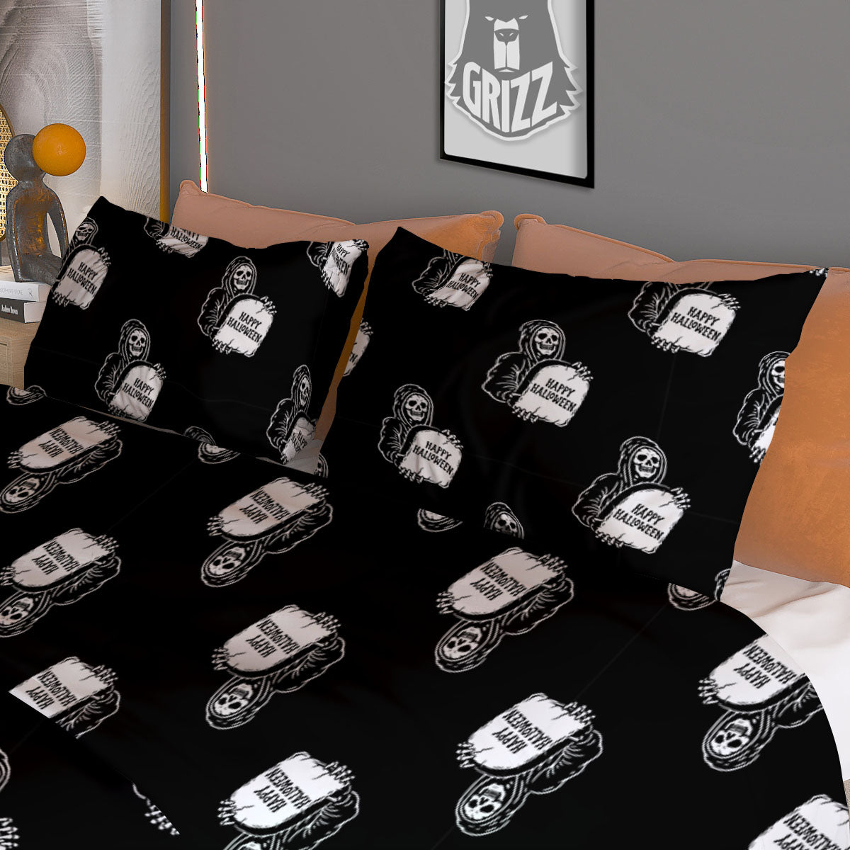 Grim Reaper Halloween Print Pattern Duvet Cover Bedding Set