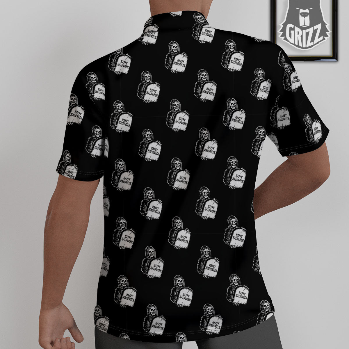 Grim Reaper Halloween Print Pattern Untucked Shirts-grizzshop