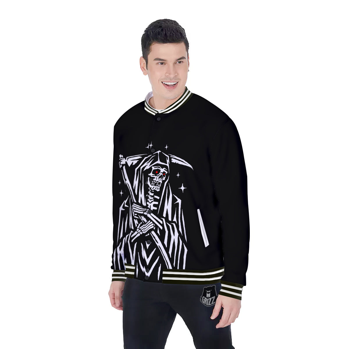 Grim Reaper Sad Print Baseball Jacket-grizzshop
