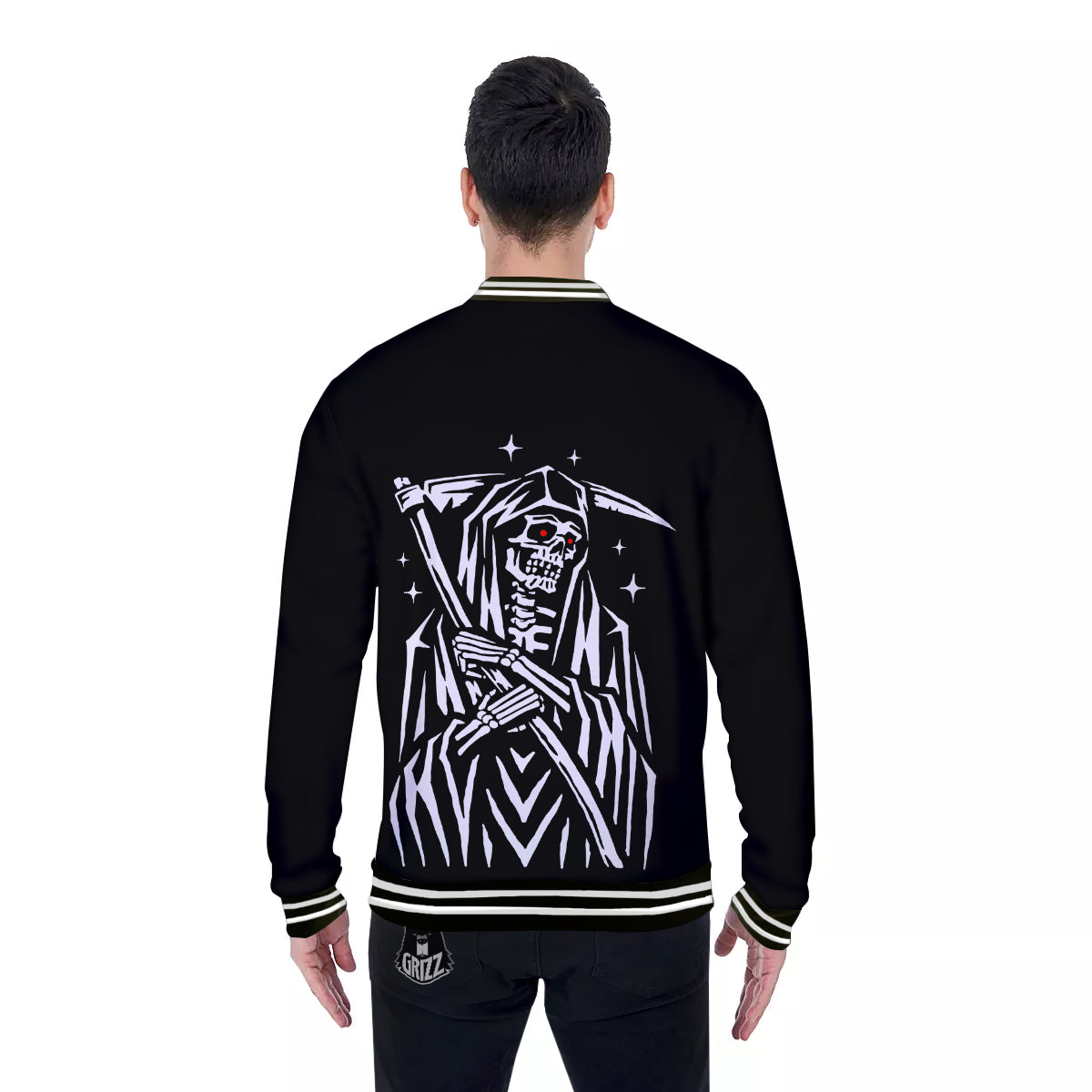 Grim Reaper Sad Print Baseball Jacket-grizzshop