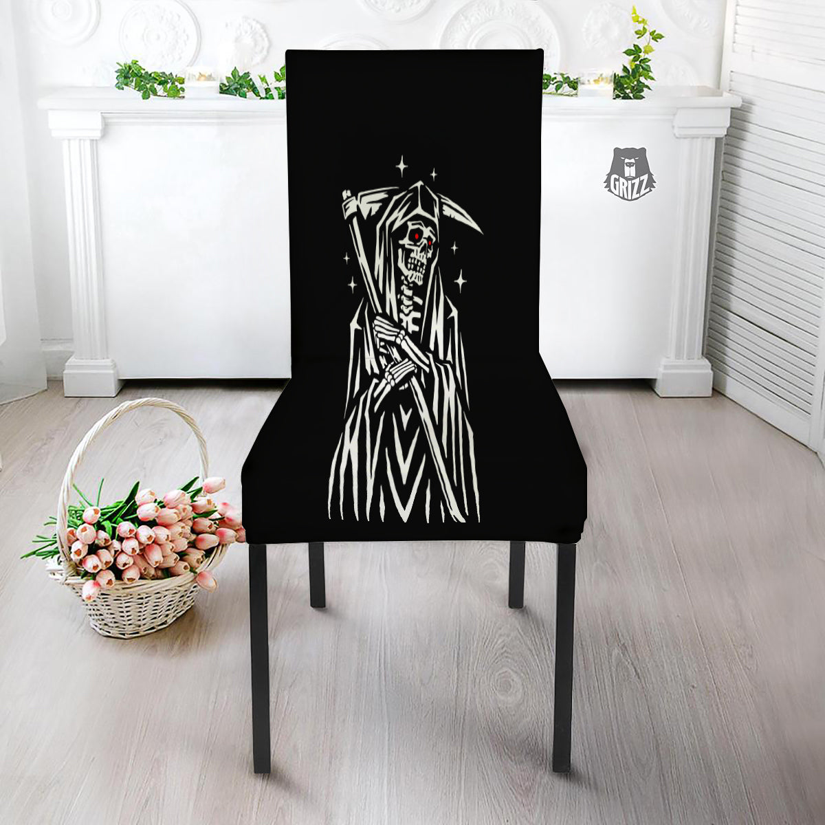 Grim Reaper Sad Print Dining Chair Slipcover-grizzshop