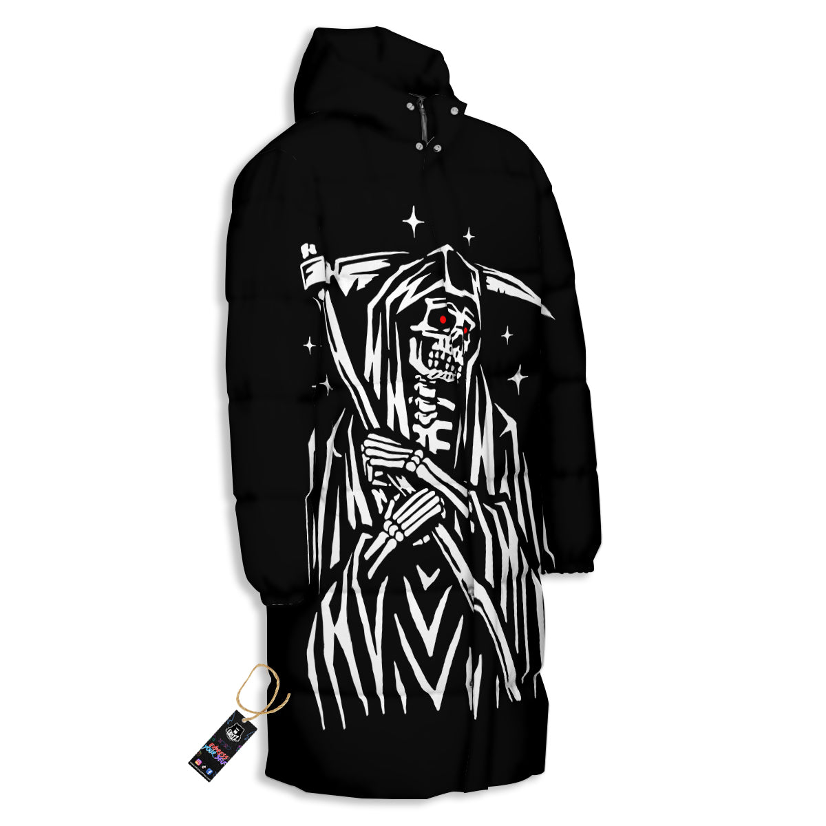 Grim Reaper Sad Print Long Down Jacket-grizzshop