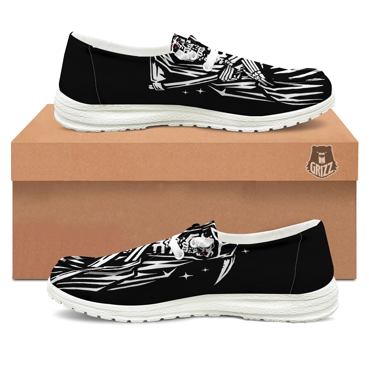 Grim Reaper Sad Print White Loafers-grizzshop